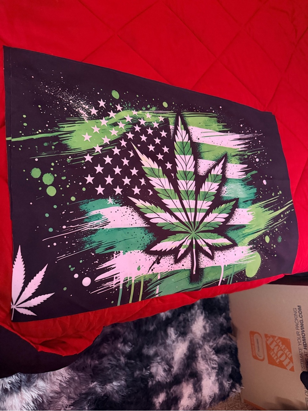 Green and Black Cannabis Leaf Wall Tapestry - Bold Modern Decor (16x24)